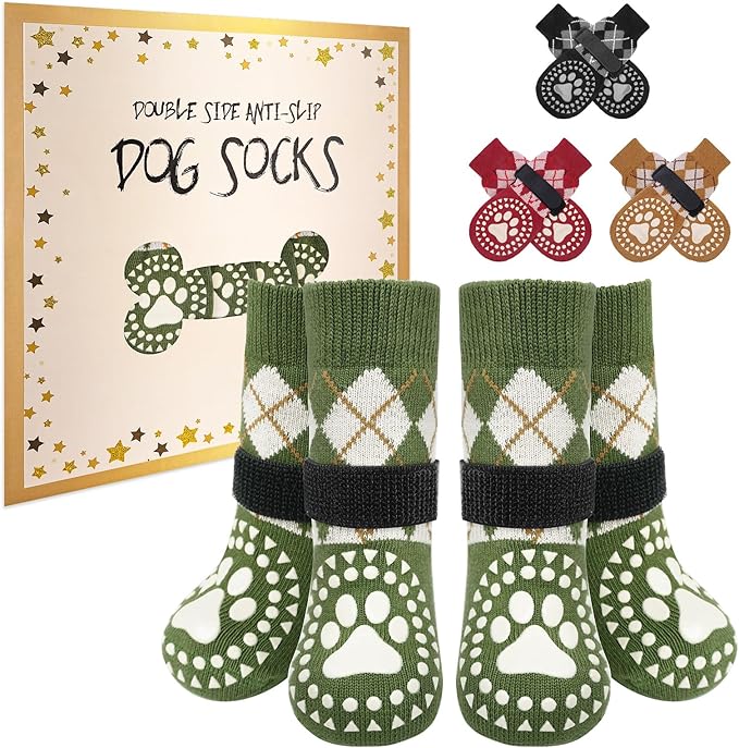 BEAUTYZOO Dog Socks for Hot/Cold Pavement to Prevent Licking Paws,Anti Slip Grippy Dog Boots&Paw Protectors for Hardwood Floors,Traction Control Shoes Booties for Puppy Small Medium Large Senior Dogs