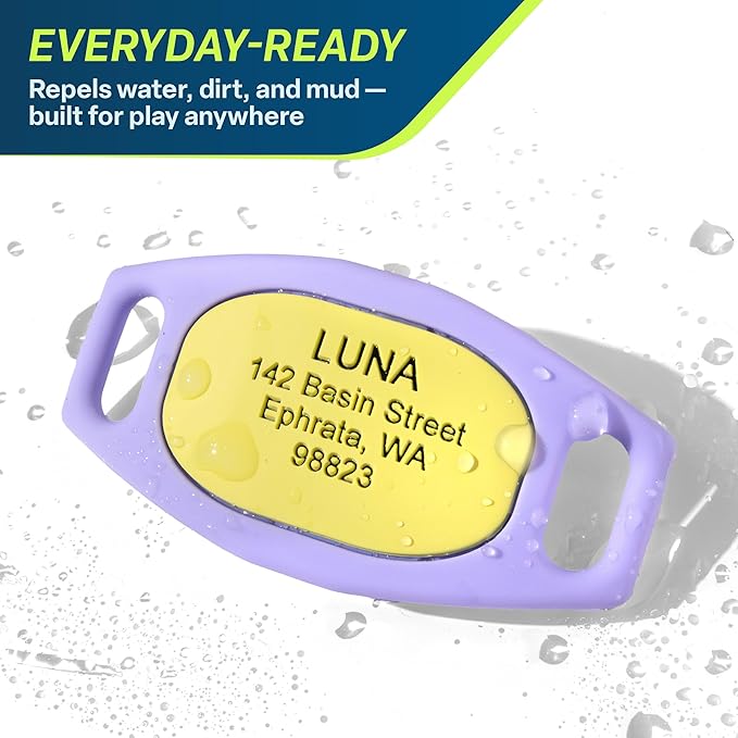 GoTags Active Silent Dog Tag, Personalized Engraved Silicone and Cat Name Pet ID Tags, Soundless Quiet Slide On Nameplate for Collars, No More Jingling Tags (Mango Surf, Small)