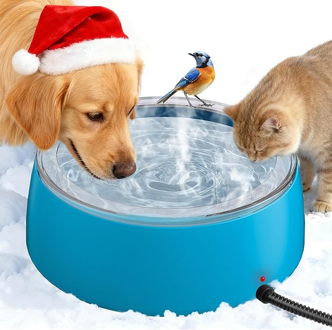 Newget 3L Heated Water Bowl, Outdoor Large Heated Dog Bowls, Outside Waterproof Heated Pet Bowl with Chew Resistant Cord, Smart Thermal Dish Provides Drinkable Water in Winter for Cat, Rabbit, Chicken