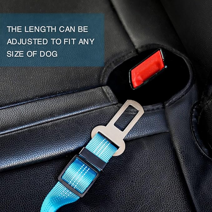 IBWell Dog Seat Belt for Car with Elastic Bungee Leash, Car Leash Car Seat Belt for Dogs (Blue, 2PCS-27.6")