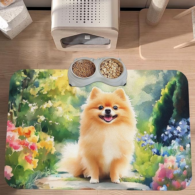 Pomeranian Food Mat for Floors Waterproof,Quick Dry Anti-Slip Dog Bowl Mats for Food and Water,Pet Feeding Mats,Pet Placemat for Messy Drinkers to Protect Floors,Pets Supplies 17.72×11.81in