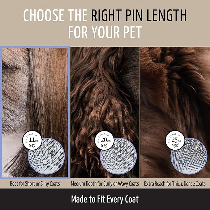 Tauro Pro Line Dog Slicker Brush for Shedding - Removes Undercoat, Tangles Short, Wavy & Long Hair - Pet Brush for Dogs & Cat Grooming, Non-Slip Grip, Soft Pin (Size L - Purple)