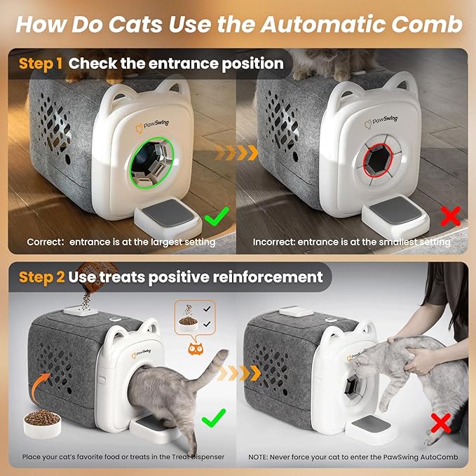 Automatic Cat Self Groomer 360° Surround Skin Friendly Grooming Supplies Self Cleaning Brush with Cat Tongue Mimicry and Treat Dispenser Reduce Shedding and Hairballs Smart Comb for All Cats