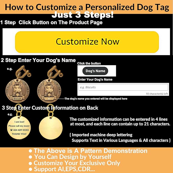 Vintage Pure Copper Pet ID Tags,Personalized Dog Tags,Three-Dimensional Relief Pet Pattern,Lettering on The Front and Back,Custom Pet Tags (B04-Labrador Retriever)