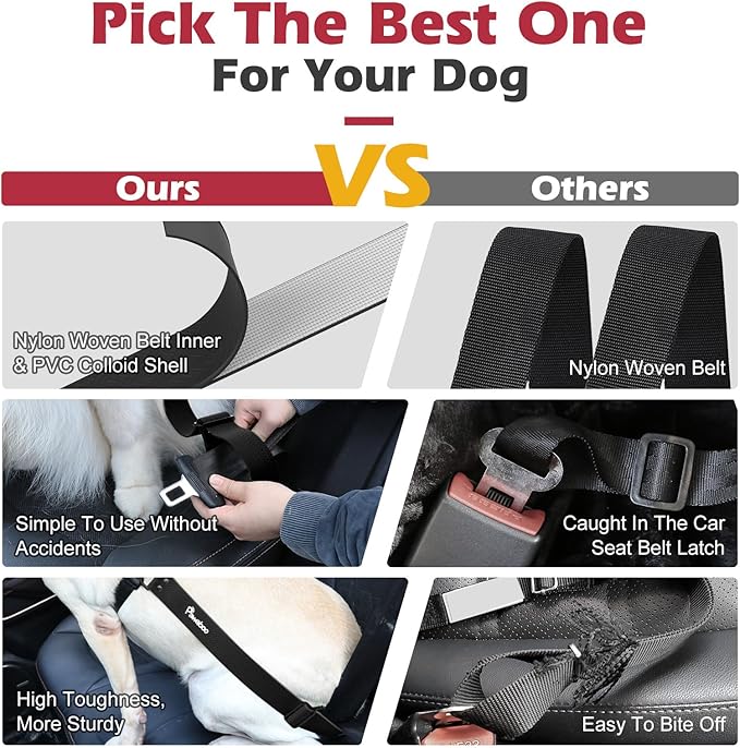 Pawaboo Dog Car Seatbelt, Universal Pet Safety Belt, Chew-Proof Dog Car Restraint with Adjustable Strap, Nylon Woven Belt & PVC Shell Dog Seatbelt, Dog Leash with 360° Hook,20 in, 2 Pack, Black