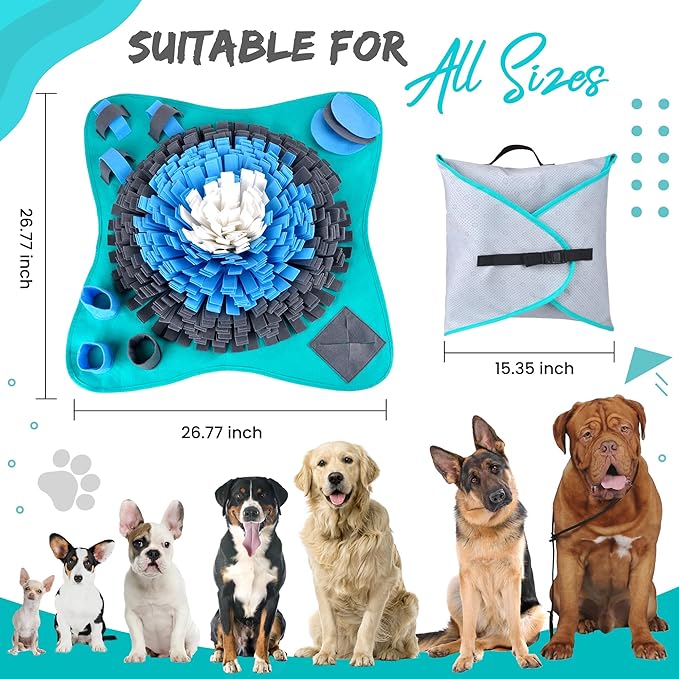 Friendly Barks 25" Dog Snuffle Mat - Interactive Dog Puzzle Toys for Enrichment - Large Slow Feeder Foraging Mat for Brain Games & Nosework Training - Washable Pet Sniff Mat with Easy to Carry Handle