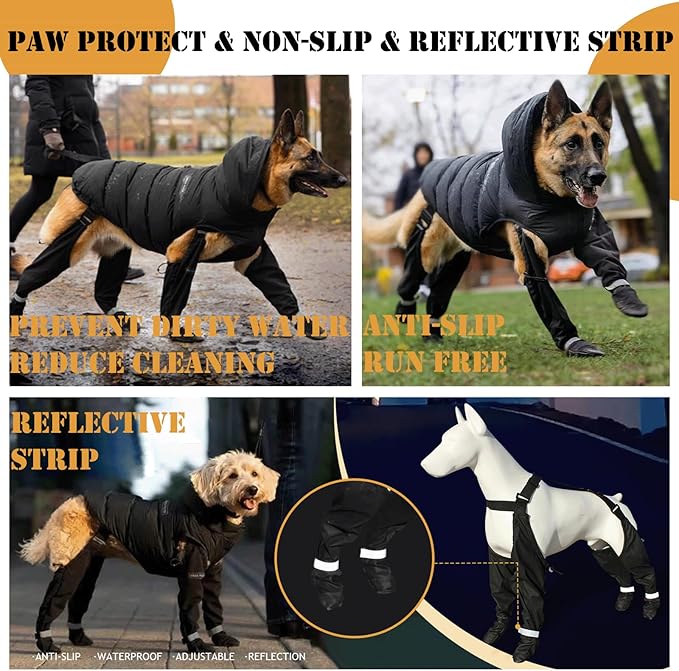 yucca Dog Suspender Booties, Paw Boot Leggings Anti-Slip, Pet Snow Pants with Attached Boots Waterproof, Adjustable Suspender Shoes for Dogs Winter Snow Rain Hiking Paws Protector