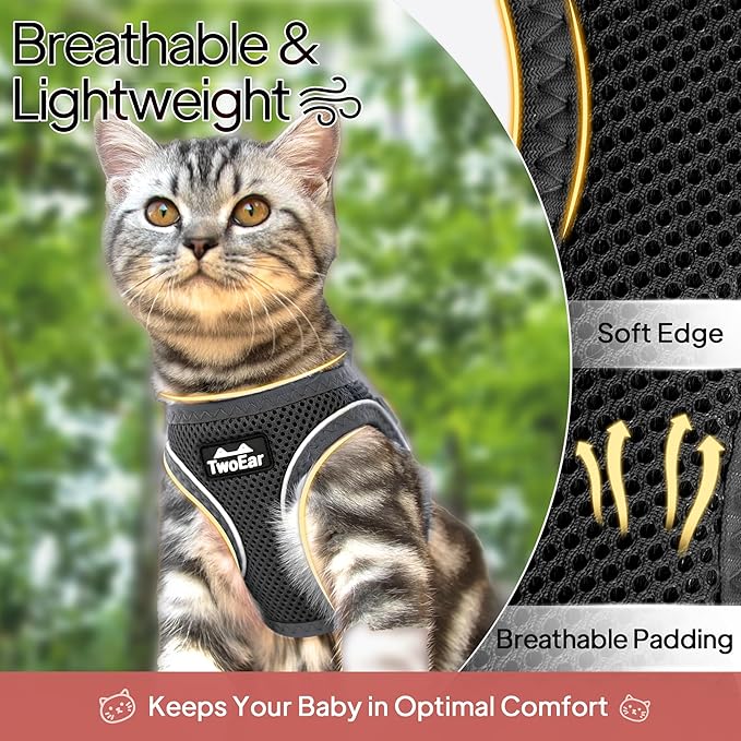 TwoEar Cat Harness Escape Proof, Soft Dog Vest Harness Adjustable, Breathable Mesh Step-in Puppy Walking Jacket Reflective Easy Control for Extral Small Pets for Outdoor Walking(XXXS, Black)