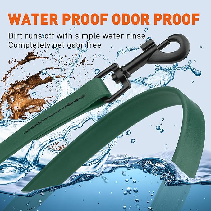 Dogline Biothane Waterproof Dog Leash Strong Coated Nylon Webbing with Black Hardware Odor-Proof Easy to Clean High Performance for Small or Large Dogs Made in USA 2 ft Lead, Hunter Green