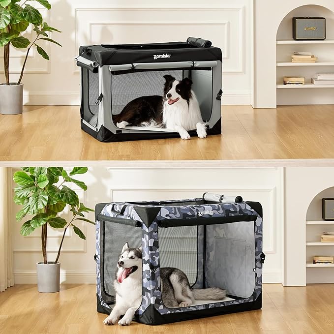 ZOMISIA 36 Inch Collapsible Dog Crate for Large Dogs - Portable Dog Travel Crate Soft Sided with Breathable Mesh Windows, Foldable Dog Kennel for Indoor and Outdoor, Grey