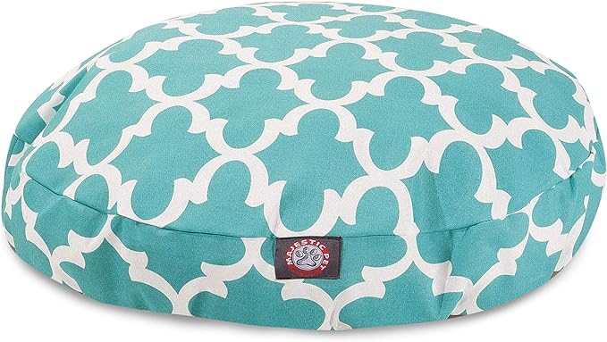 Teal Trellis Medium Round Indoor Outdoor Pet Dog Bed With Removable Washable Cover By Majestic Pet Products