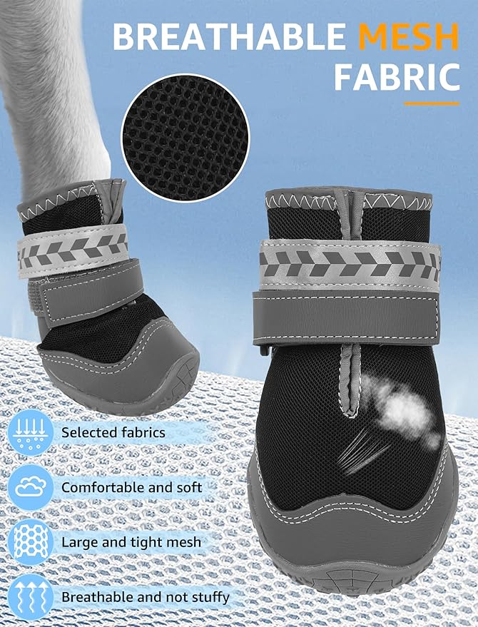 SCENEREAL Anti Slip Dog Shoes for Large Dogs, Medium Sized Dog Boots & Paw Protectors for Winter Snowy Day, Outdoor Walking, Water-Resistant in Rainy Weather, Indoor Hardfloors Skid-Resistant Sole