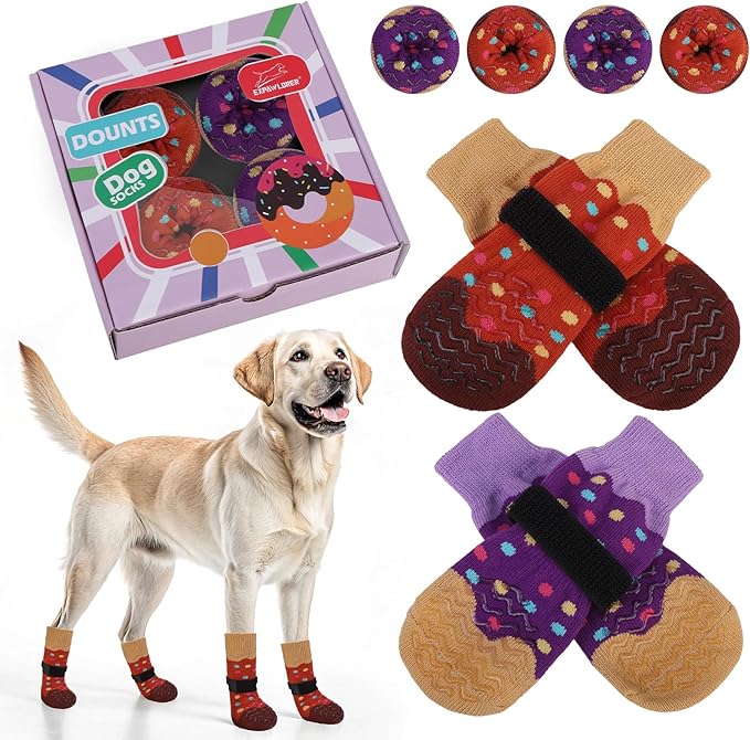 EXPAWLORER 8 Pcs Anti Slip Dog Socks, Dog Shoes for Hot Pavement, Dog Booties for Hardwood Floor, Prevent Licking Paws, Boots & Paw Protectors for Small Medium Large Senior Dogs