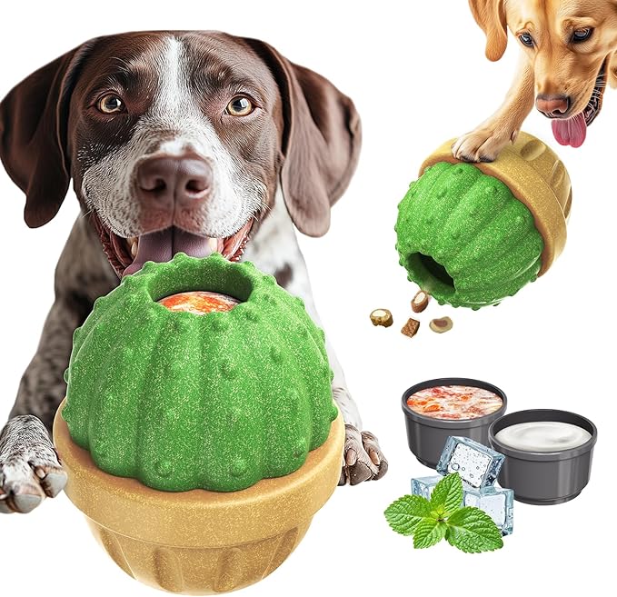 DSUMD Interactive Dog Toys, Frozen Treat Dispensing for Aggressive Chewers, Indestructible Nylon Chew Toy, Slow Puzzle Feeder for Healthy Eating, for Small Medium Large Breed to Keep Them Busy, Green