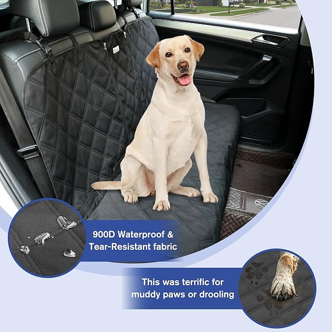 ALLANSING Back Seat Cover for Compact Cars/SUVs Rear Split Bench - 900D Oxford Waterproof Non-Slip Car Seat Protector for Messy Dogs & Kids, Easy Clean(Black)