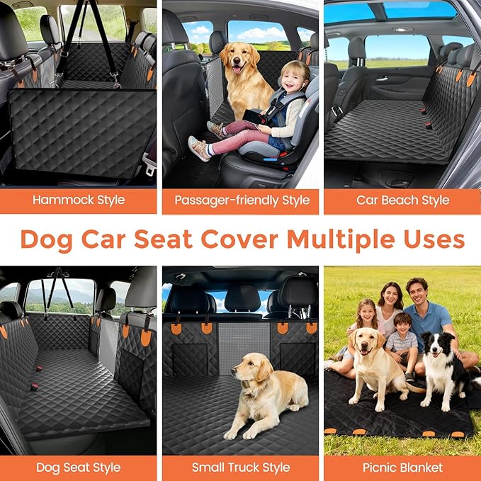 Dog Seat Cover for Back Seat - Hard Bottom Car Seat Cover for Dogs Holds 500 lbs,Waterproof Back Seat Extender for Dogs,Scratch-Proof Anti-Slip Dog Hammock for Car SUV Small Truck, Black