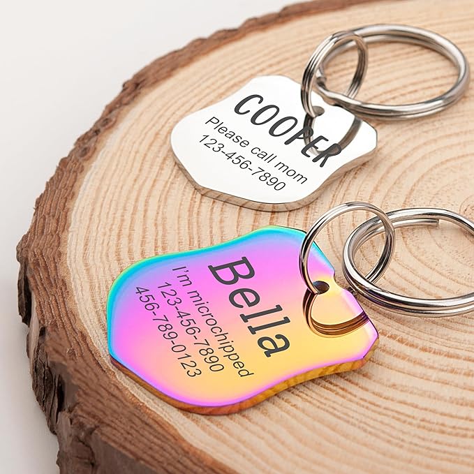 Anavia Personalized Pet ID Tags, Stainless Steel Glossy Laser Engraved Dog Cat Collar Name Tags, Multiple Colors Shapes Sizes (Badge, Regular)
