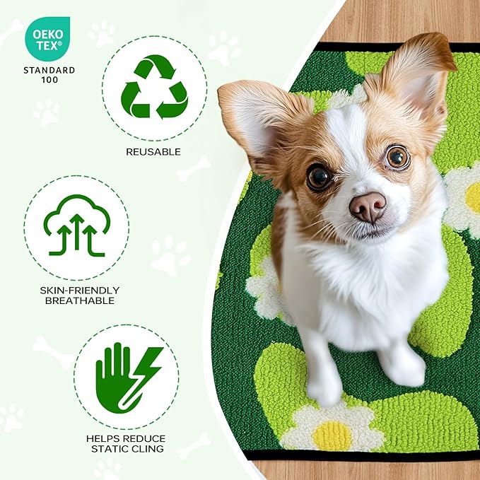 Qeils Reusable Puppy Pads for Small Dogs, Washable Pee Pads with Non-Slip , Absorbent Leakproof Mat for Crates, Playpens, Pet Beds & Whelping, Indoor Potty Training Grass Green, 16"x12", 4 Pack