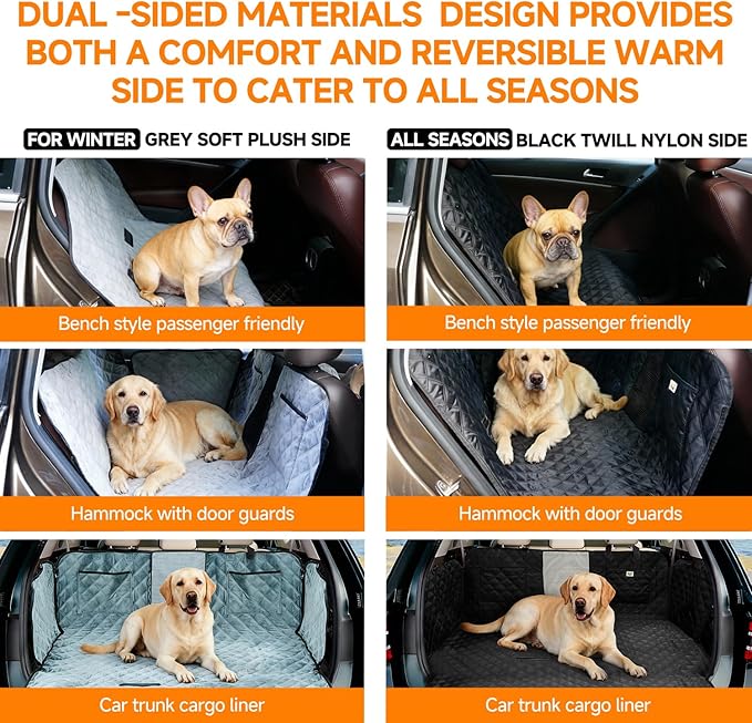 PETTALK Deluxe Dual Side Dog Car Seat Cover for Back Seat, Waterproof, Reversible Large Dog Car Seat Hammock, Back Seat Pet Cover for Dogs/Cats, Car Seat Protector, for Cars SUVs Trucks,All Seasons