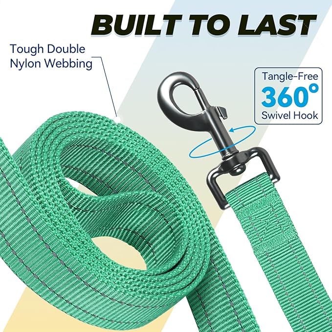 VIVAGLORY Twingrip Dog Leash, Double Handle Dog Leash for Training & Walking with Traffic Handle & 2 Loop, Traffic Control Reflective Heavy Duty for Puppy Pet, 5ft x 1in, Turquoise