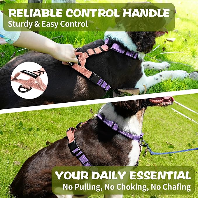 Dog Harness,Adjustable No Pull Dog Harness,Y-Shaped Design,Buckle-Neck Balance Harness with Reflective, Ideal for Dog Training Hiking, Easy Walk Harness,Durable High-Tensile Nylon Pink-L