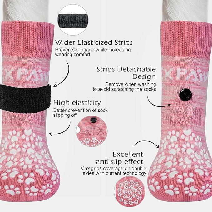 EXPAWLORER 6PCS Anti-Slip Dog Socks to Prevent Licking Paws,Dog Shoes for Hot Pavement,Best Paw Protector Traction Control on Hardwood Floor,Dog Booties for Puppy Small Medium Large Senior Dogs