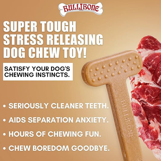 Bullibone Nylon Dog Chew Toy for Aggressive Chewers - Dental Hygiene Bone with Beef Flavor, Durable Tough Chew Toys for Extra Large Dogs, Indestructible Dog Bone - 2 Pack