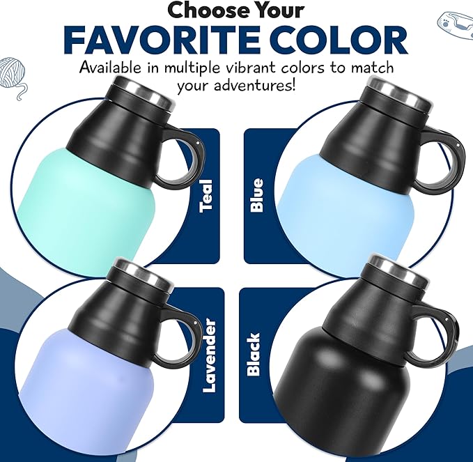 WRTZ Portable Dog Water Bottle with 2 Removable Water Bowls for Dogs – Leak-Proof Insulated Stainless Steel Dog Water Bottle – Travel Accessories for Dogs - 32oz - Lavender
