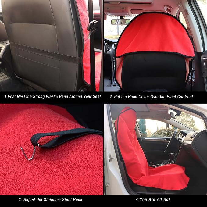 LoyaGour Car Seat Cover Protector Front Seats,for Gym Workout,Running,Swimming,Beach and Hiking,Waterproof Sweat Towel Bucket Seat Covers for Cars SUV Trucks (Red, 1Pcs)
