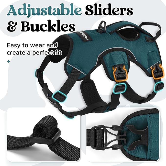 rabbitgoo Escape Proof Dog Harness Medium, Soft Padded Full Body Pet Harness, Reflective Adjustable No Pull Vest with Lift Handle and Leash Clip for Walking Hiking Training, Dark Green, M