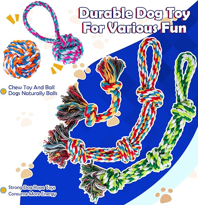 GASAPET Dog Rope Toys for Aggressive Chewers, Nearly Indestructible Dog Toys Set for Large/Medium Dogs, Heavy Duty Natural Cotton Rope Chew Toy for Teething, Tug Toy 5 Pack