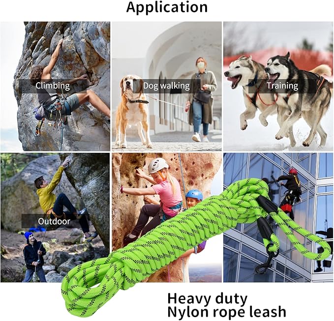 Hi Kiss Check Cord Large,Medium Small Dogs/Puppy Obedience Recall Training Agility Lead - 15ft 20ft 30ft 50ft Training Leash(Green 50ft-Diam 1/3"-1 Hook)