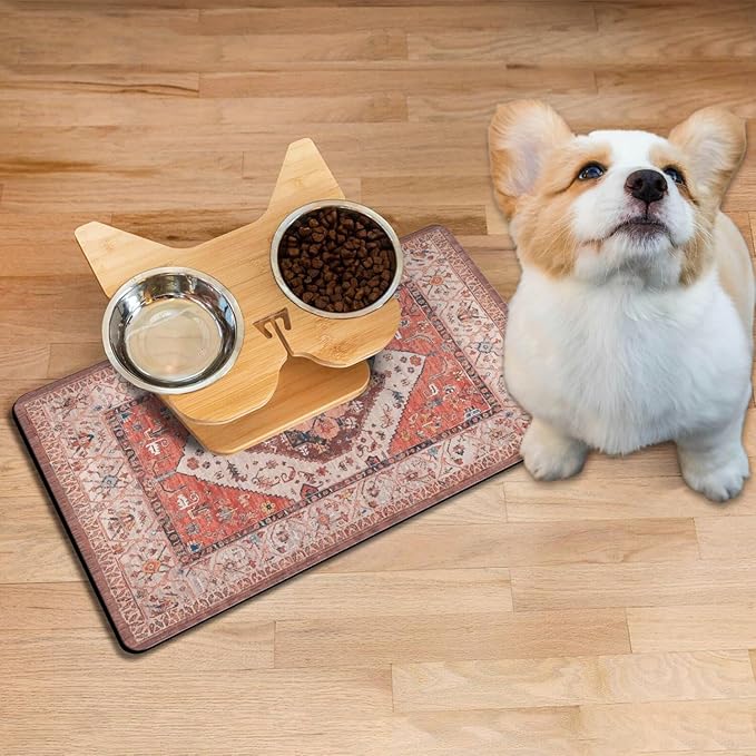 Absorbent Pet Dog Bowl Mat for Food and Water, Pet Cat Food Feeding Mat with Non Slip Rubber Backing, Dog Food Mats for Floors Waterproof, 24"x32"