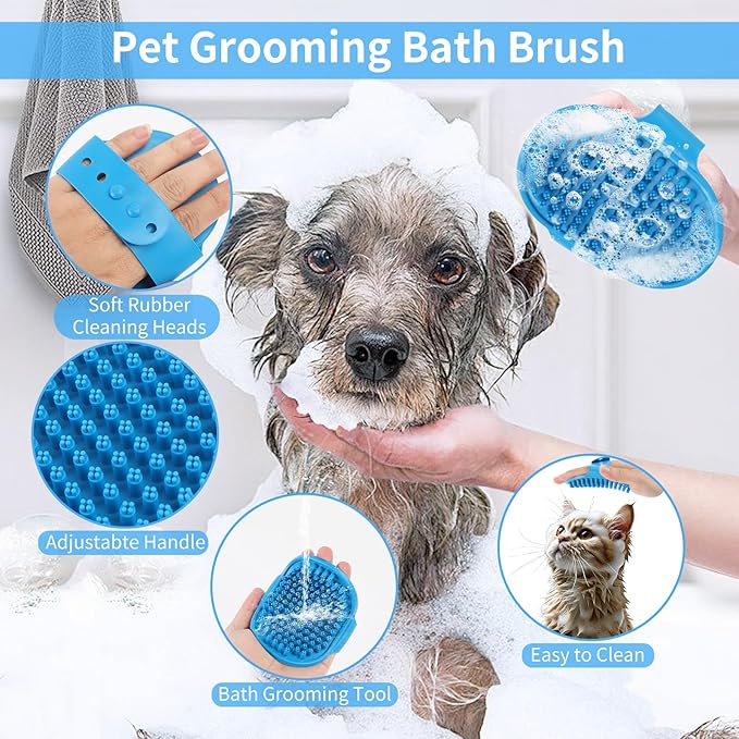 9 Pcs Pet Grooming Brush Set for Shedding, Professional Cats Dogs Long Hair Brush Nail Clipper And File Grooming Kit Self Cleanup Deshedding Multifunctional for Dogs Cats (Blue)