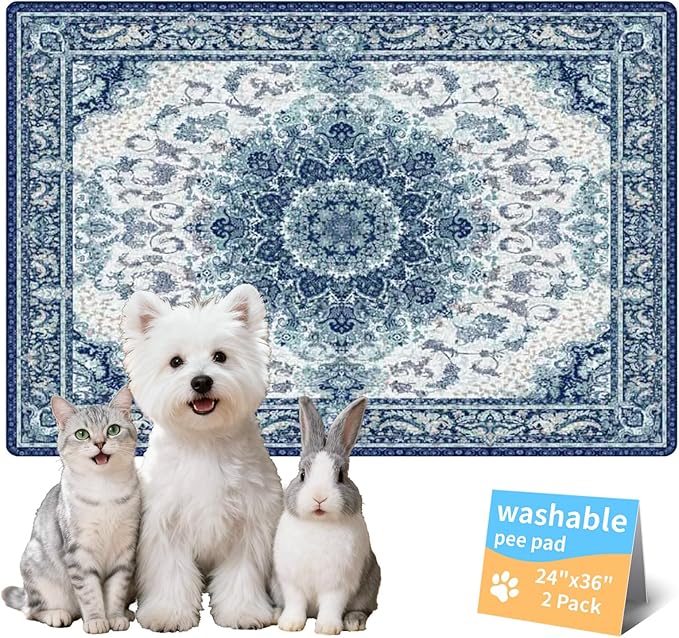 Dog Pee Pads Training Pads Upgrade Triple Thickness All-Purpose Super Absorbent & Leak-Proof, Quick Dry and Leak-Proof and Odor Control (Blue/Multi, 24" x36"x2PCS)