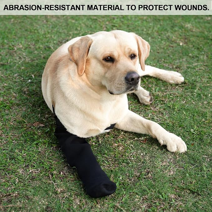Dog Recovery Socks - Waterproof Paw Protectors with Non-Slip Sole | Post-Surgery Boots for Wound Protection | Anti-Licking Sleeves for Dogs (Black, M_Right)