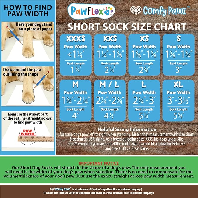 Medical Therapeutic Double Sided Non-Slip Cotton Dog Socks | PawFlex Comfy Pawz Silicone Grip on Inner Cuff No Twisting or Sliding Off | Senior & Disabled Dog Traction Control |Pet Paw Protection