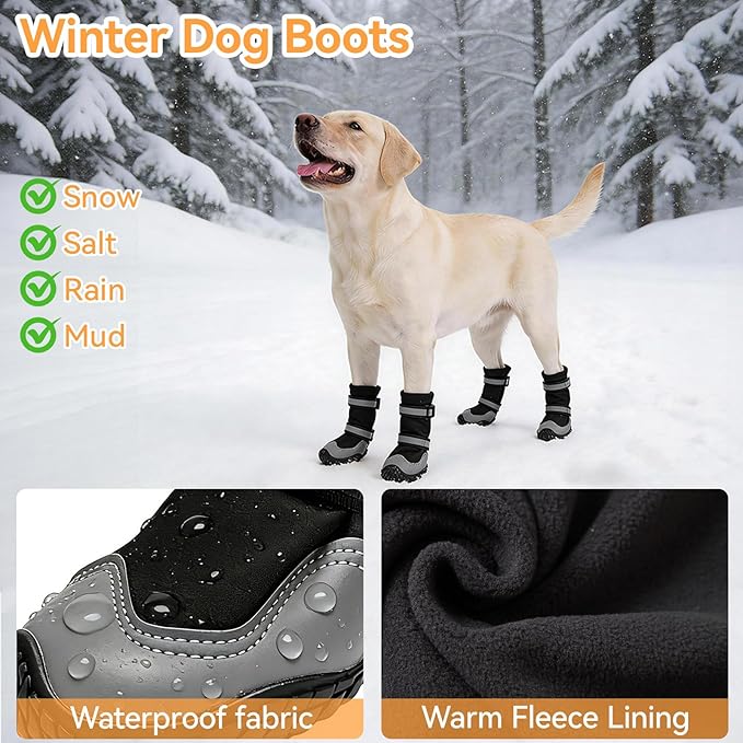 Dimicoo Dog Shoes,Waterproof Dog Boots for Winter,Anti-Slip Dog Snow Booties for Large Small Medium Dogs,Reflective Paw Protectors for Outdoor Walking Hiking