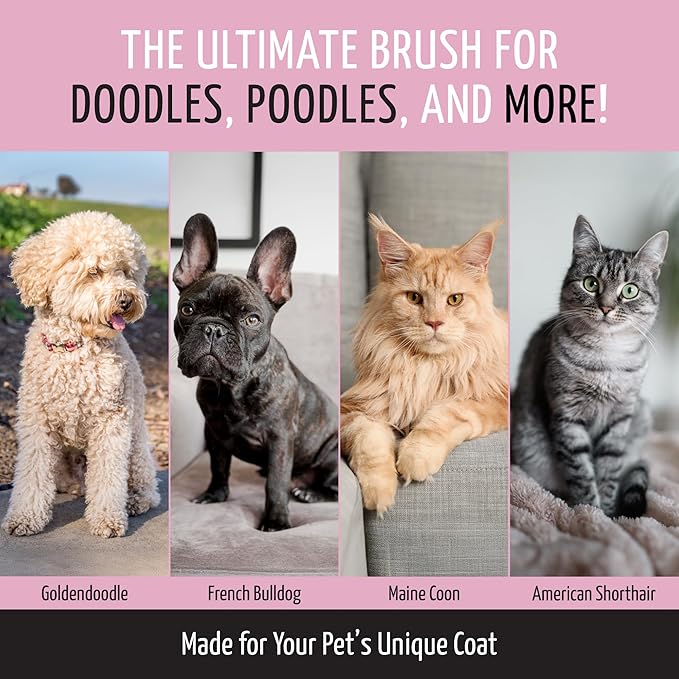 Tauro Pro Line Dog Brush for Shedding - Doodle & Poodle Slicker Brush for Long Haired Dogs & Cats - Detangler for Pet Grooming, Non-Slip Grip, Soft Pin (Size L - Pink)