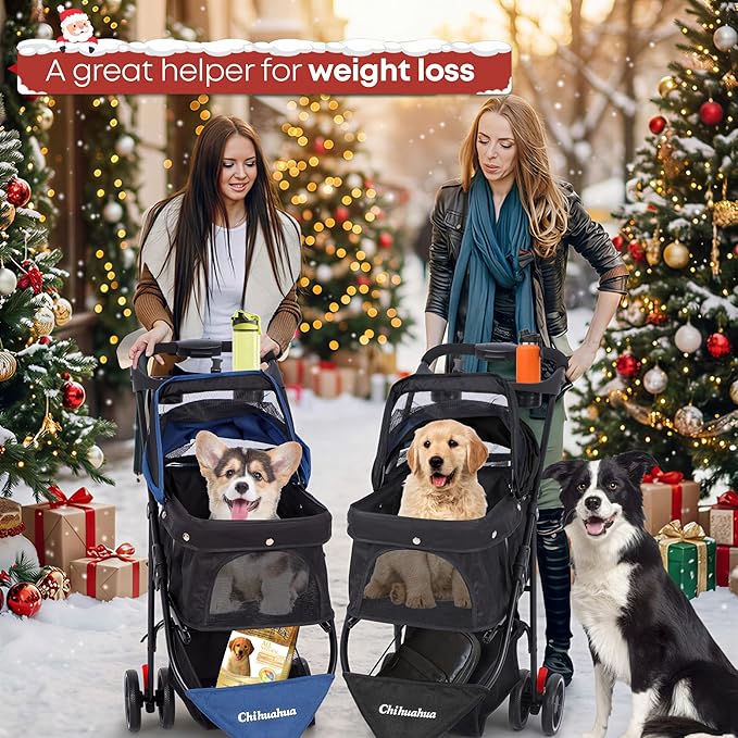 Pet Stroller,Dog Stroller for Small Medium Dogs Cats,3 Wheels,Foldable,with Breathable Mesh Canopy,Cup Holders,Easy Assembly,Yellow