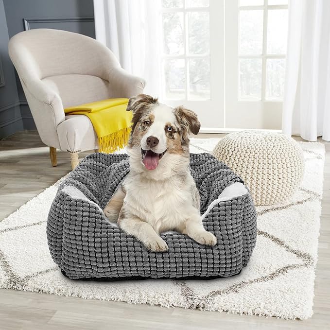 GASUR Dog Beds for Small Medium Large Dogs with Cover Cave, Rectangle Hooded Dog Puppy Bed with Blanket, Cozy Anti-Anxiety Cat Beds for Indoor Cats, Anti-Slip Bottom and Machine Washable (20", Grey)