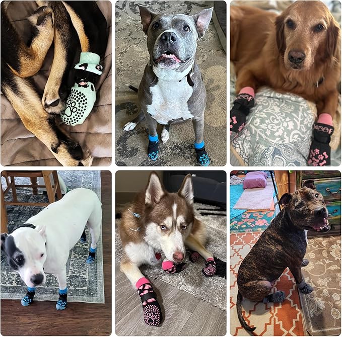 KOOLTAIL Dog Socks for Hot/Cold Pavement to Prevent Licking Paws,Dog Boots&Paw Protector for Hardwood Floors Anti Slip,Traction Control No Twist Grip Booties for Small Medium Large Senior Dogs XL