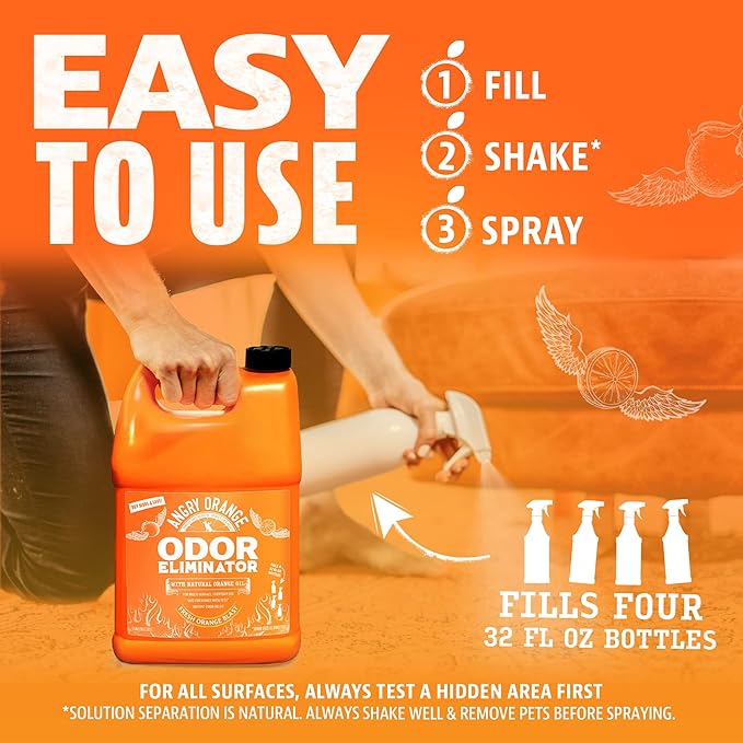 ANGRY ORANGE 2-Pack Pet Odor Eliminator for Strong Odor – 24oz Citrus Deodorizers for Dog or Cat Smells with 1-Gallon Refill
