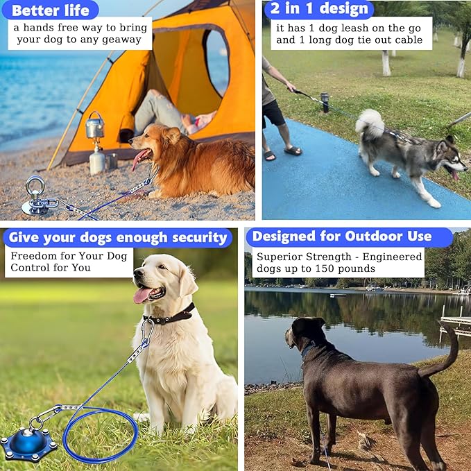 TOPKNOT 2 Pack Dog Tie Out Cable(up to150 lbs),30 ft Dog Leads for Yard Heavy Duty,with 4 ft Leash and Versatile Handle