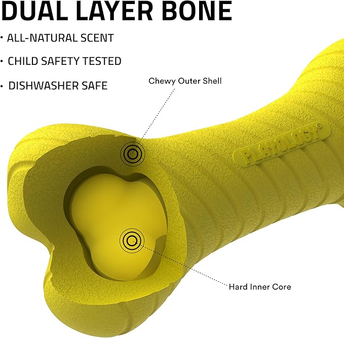 Playology Dog Toys | Dual Layer Bone Durable Chew Toy Bone for Dogs (Value 2-Pack) | Medium Chicken Scented Toy - Easy to Clean and Made from Non Toxic Materials