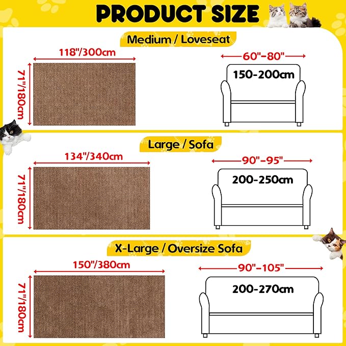 Cat Scratch Furniture Protector - Anti-Slip, Waterproof Sofa Cover to Keep Cats Off, Pet-Friendly Couch Protectors for 3 Cushion Couch, Brown Anti-Scratch Couch Cover for Pets and Kids 118"X71"