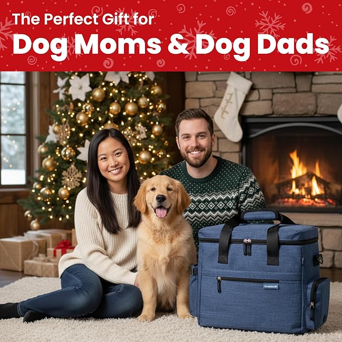The Original Doggy Bag™- Dog Travel Bag for Supplies - Ultimate Gift for Dog Moms & Dads, Doggy Lovers & Pet Owners for Christmas- Includes 2 BPA-Free Travel Bowls and 2 Food Containers: Navy