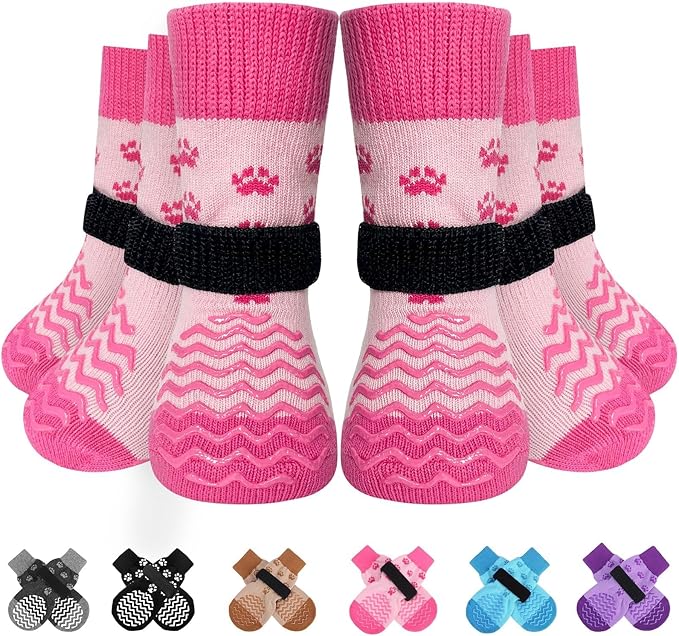 EXPAWLORER 6Pcs Anti Slip Dog Socks to Prevent Licking Paws, Dog Shoes for Winter, Double Sides Dog Boots & Paw Protectors Booties for Hardwood Floors with Grippers Small Medium Large Senior Dogs, M
