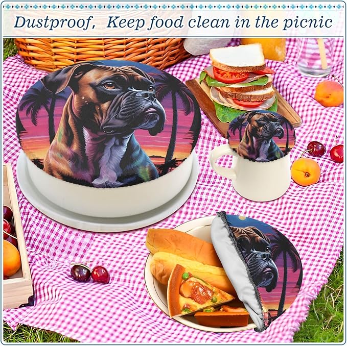 XYMZR Dog Boxer Reusable Bowl Cover for Food Storage – Set of 5 in Varying Sizes Easily Fit Your Bowls 3.9" to 11.8", Machine Washable, Elastic Stretch