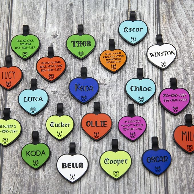 Silicone Silent Cat Tag Personalized with 5 Lines of Custom Deep Engraved Durable Soundless Pet ID Name Tag Heart Small Lime
